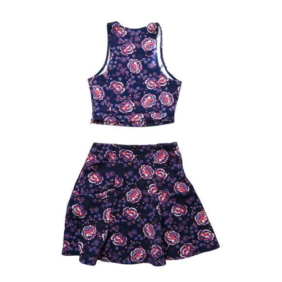 Hollister Blue and Purple Floral Matching Skirt Set Two Piece Dress XS - Picture 2 of 4